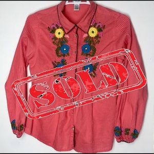 Tasha Polizzi Embroiderd Button Up Shirt Size L